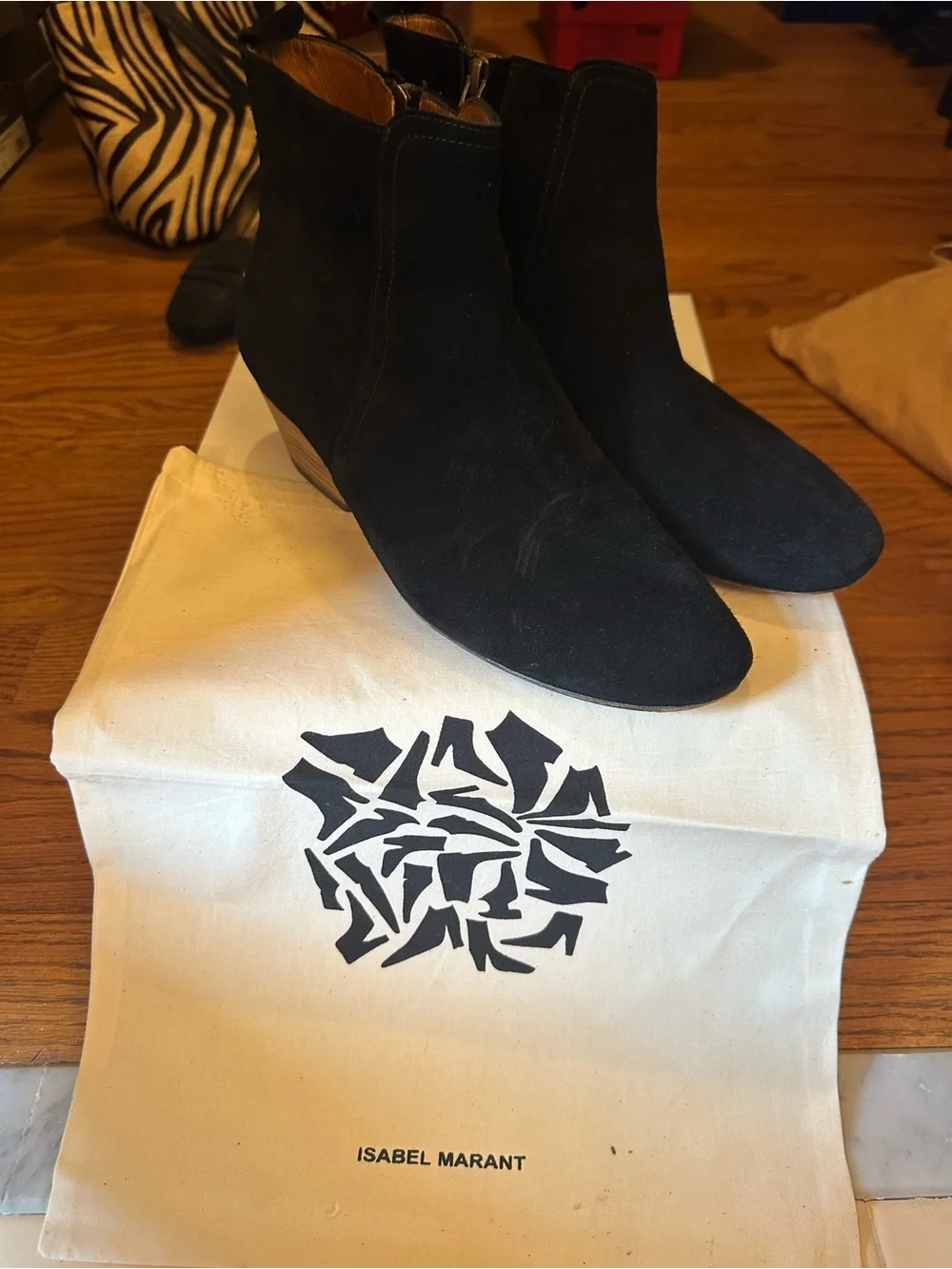 Isabel Marant Black Suede Zip Ankle Booties
